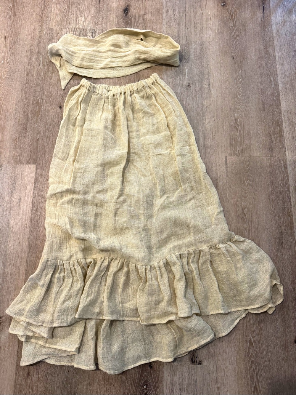 Lisa Marie Fernandez Linen Light Yellow Ruffled Maxi Skirt
